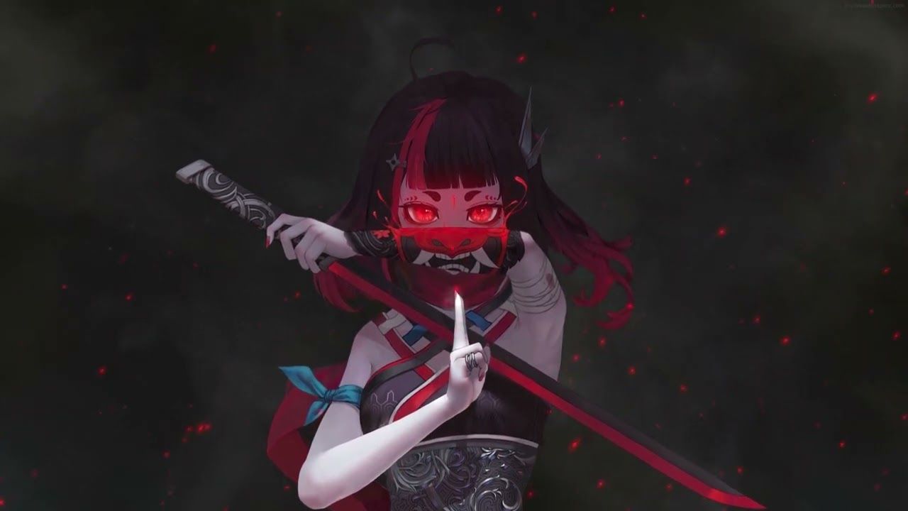 A girl with red eyes and a red sword - Samurai