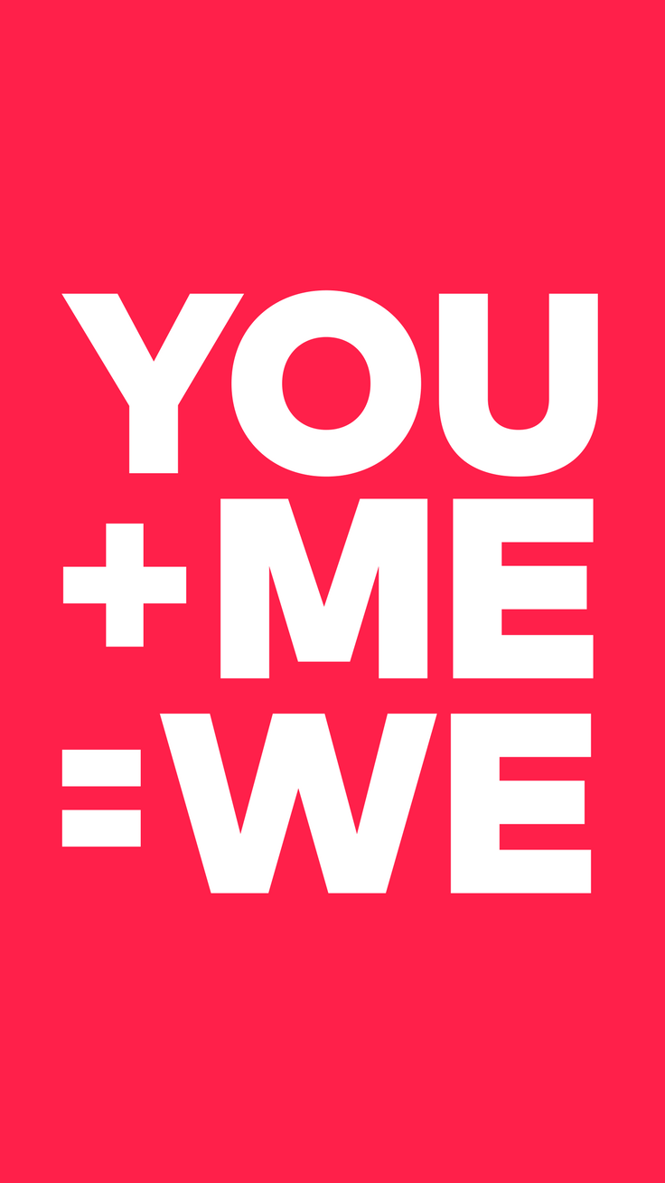 A red poster with the words you + me = we - Valentine's Day