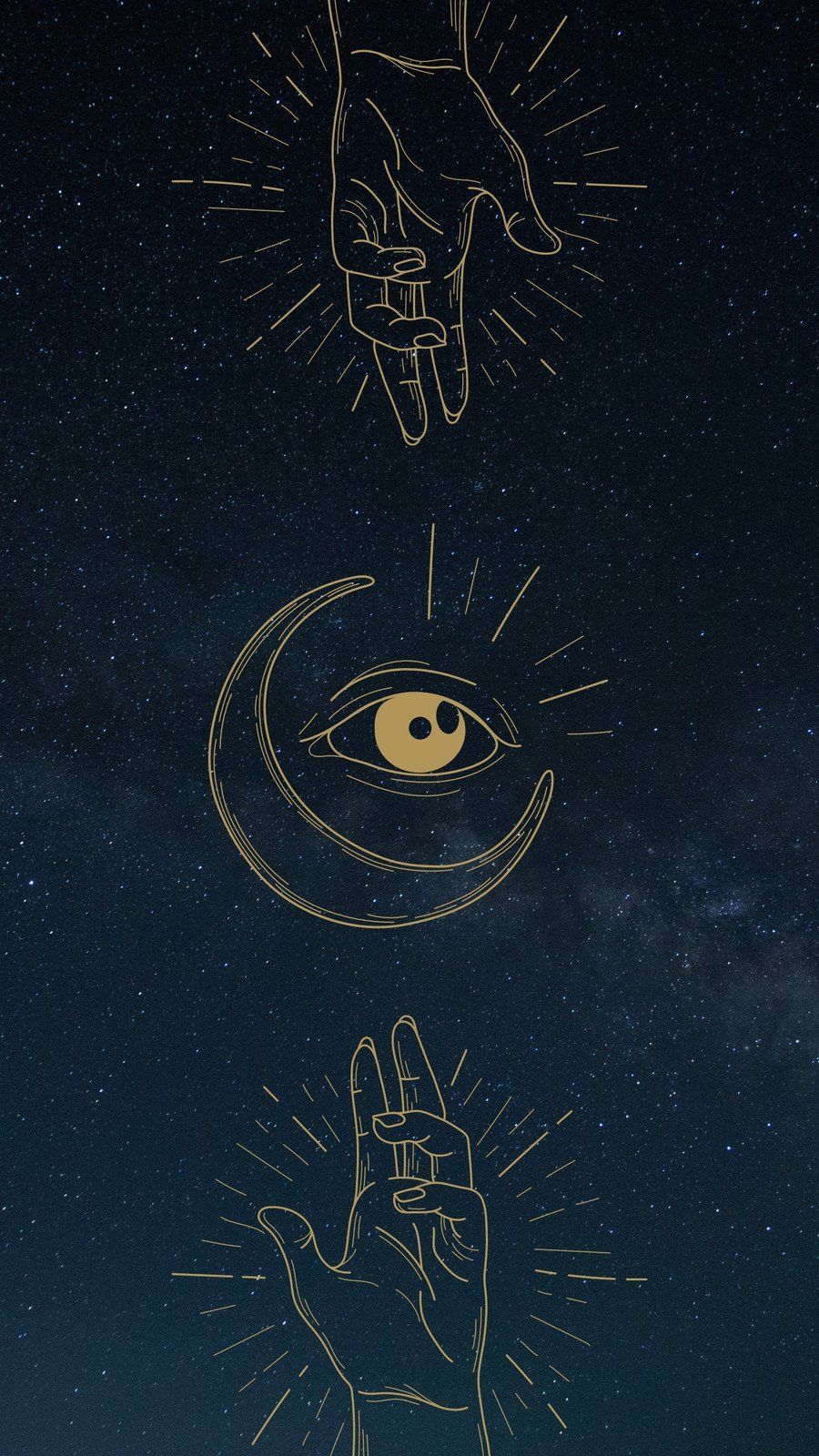 An illustration of hands and an eye on a starry background - Spiritual