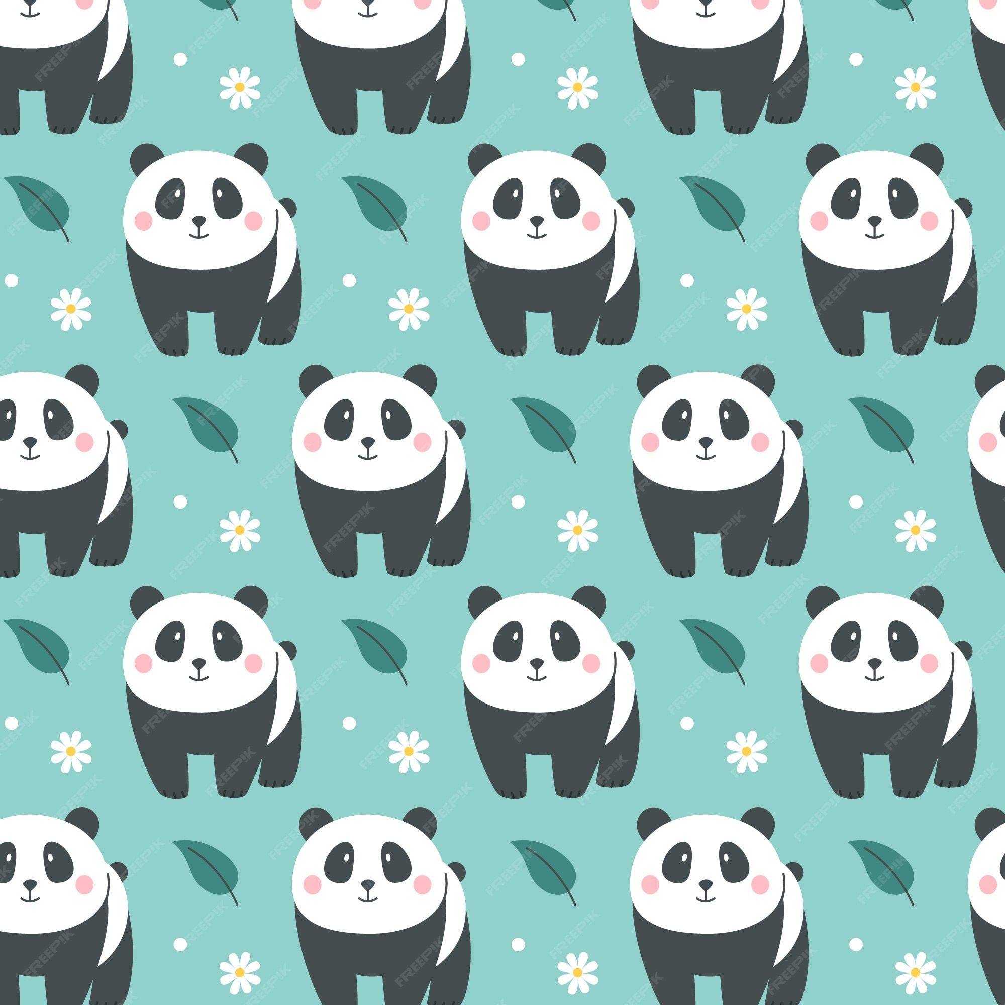 Seamless pattern with cute pandas on a blue background - Panda