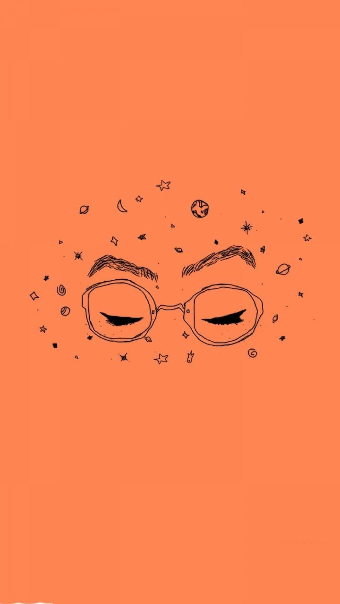 A phone wallpaper of a pair of glasses with the eyes closed and stars around them - Eyes