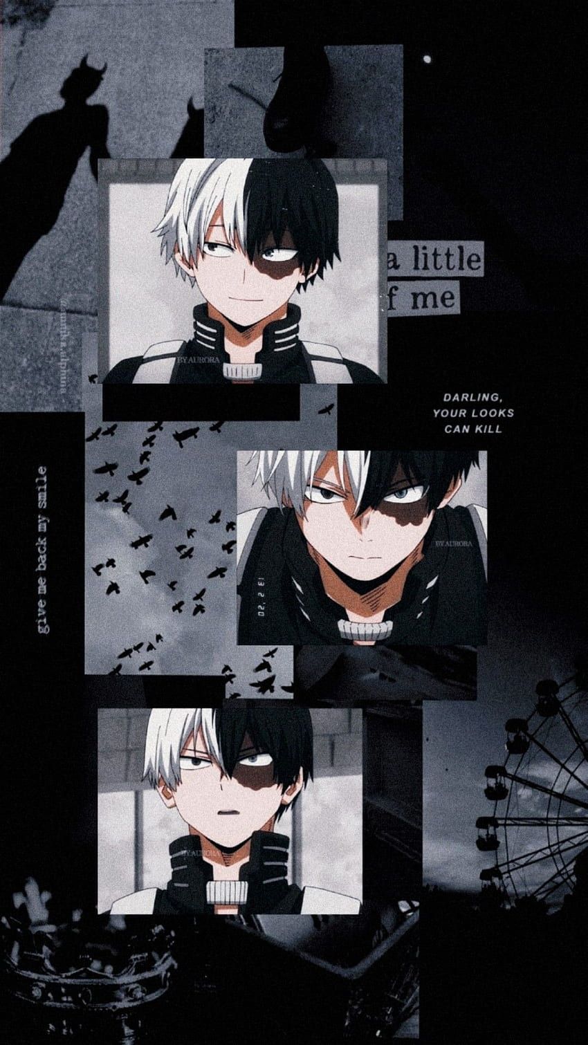 Aesthetic anime wallpaper for phone with anime boy with white hair and black eyes - Shoto Todoroki