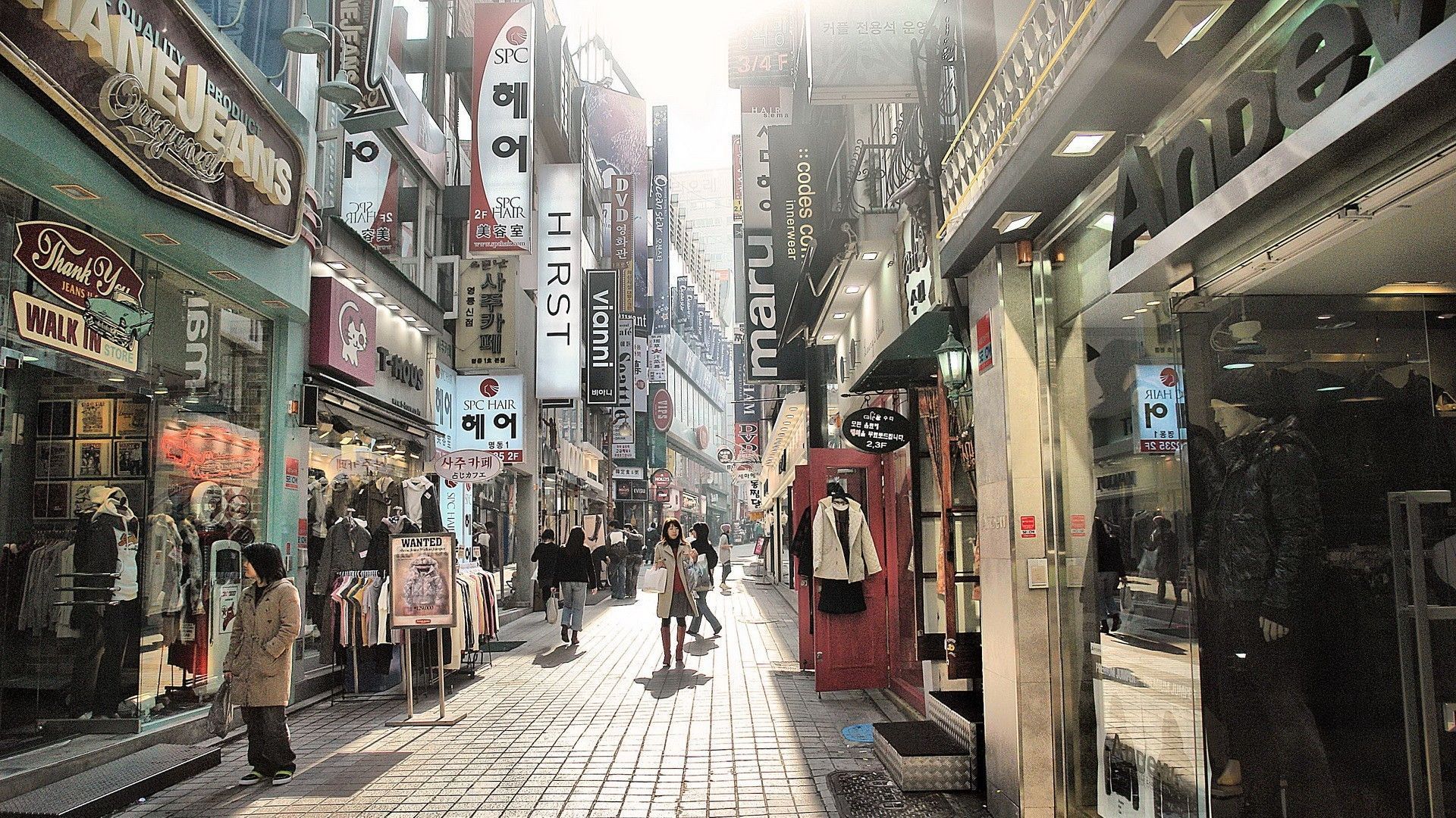 A busy shopping street in South Korea - Seoul