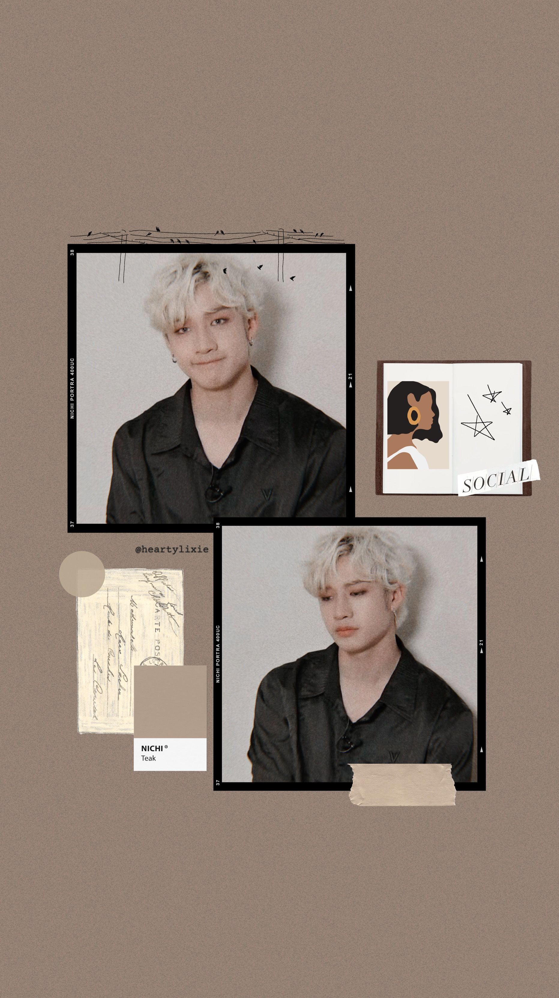 A collage of pictures and notes - Bang Chan