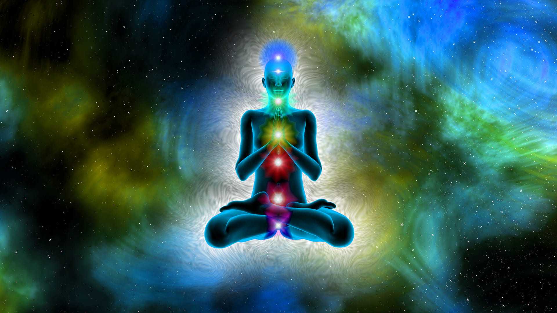 A person meditating with the 7 chakras in the right position - Spiritual