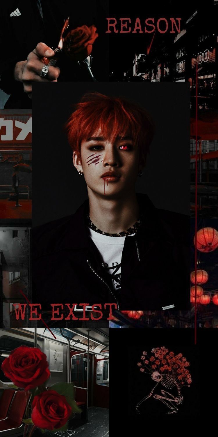 Red aesthetic wallpaper with jimin - Bang Chan