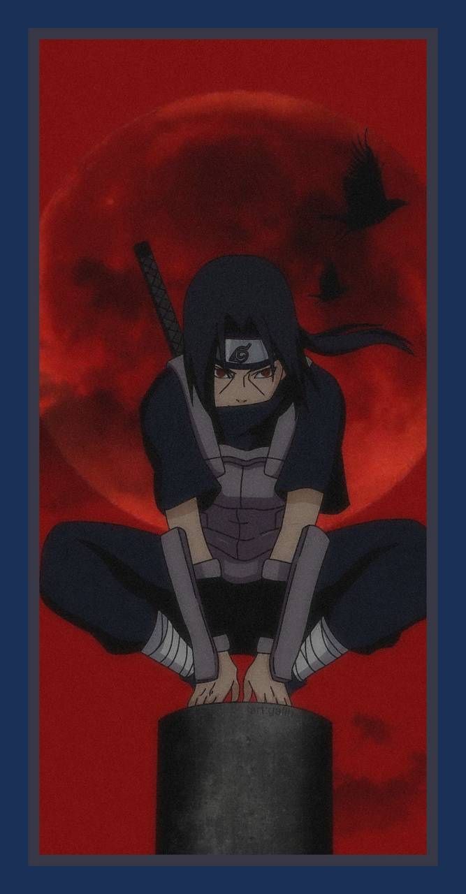 Itachi Uchiha wallpaper for phone with a red moon background. - Itachi Uchiha