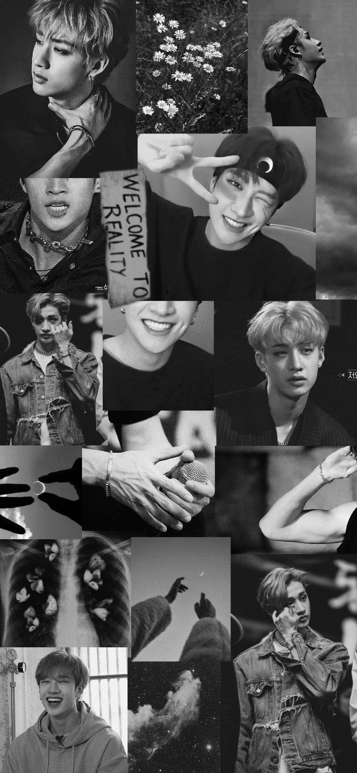 A collage of pictures with different people in them - Bang Chan