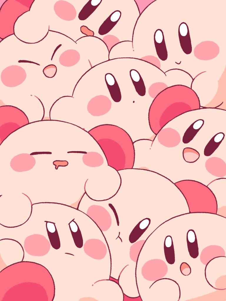 A wallpaper of Kirby's face with a cute and kawaii design - Kirby