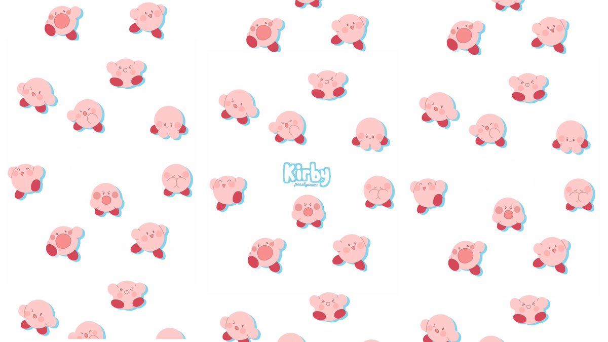 A wallpaper of pink and red Kirby characters - Kirby