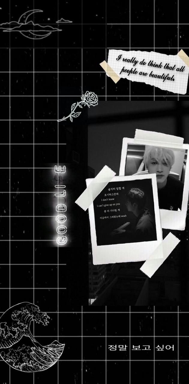 A black and white photo with two pictures of people - Bang Chan