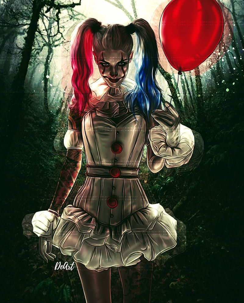 Harley Quinn as Pennywise from IT. Art by Debi. - Pennywise