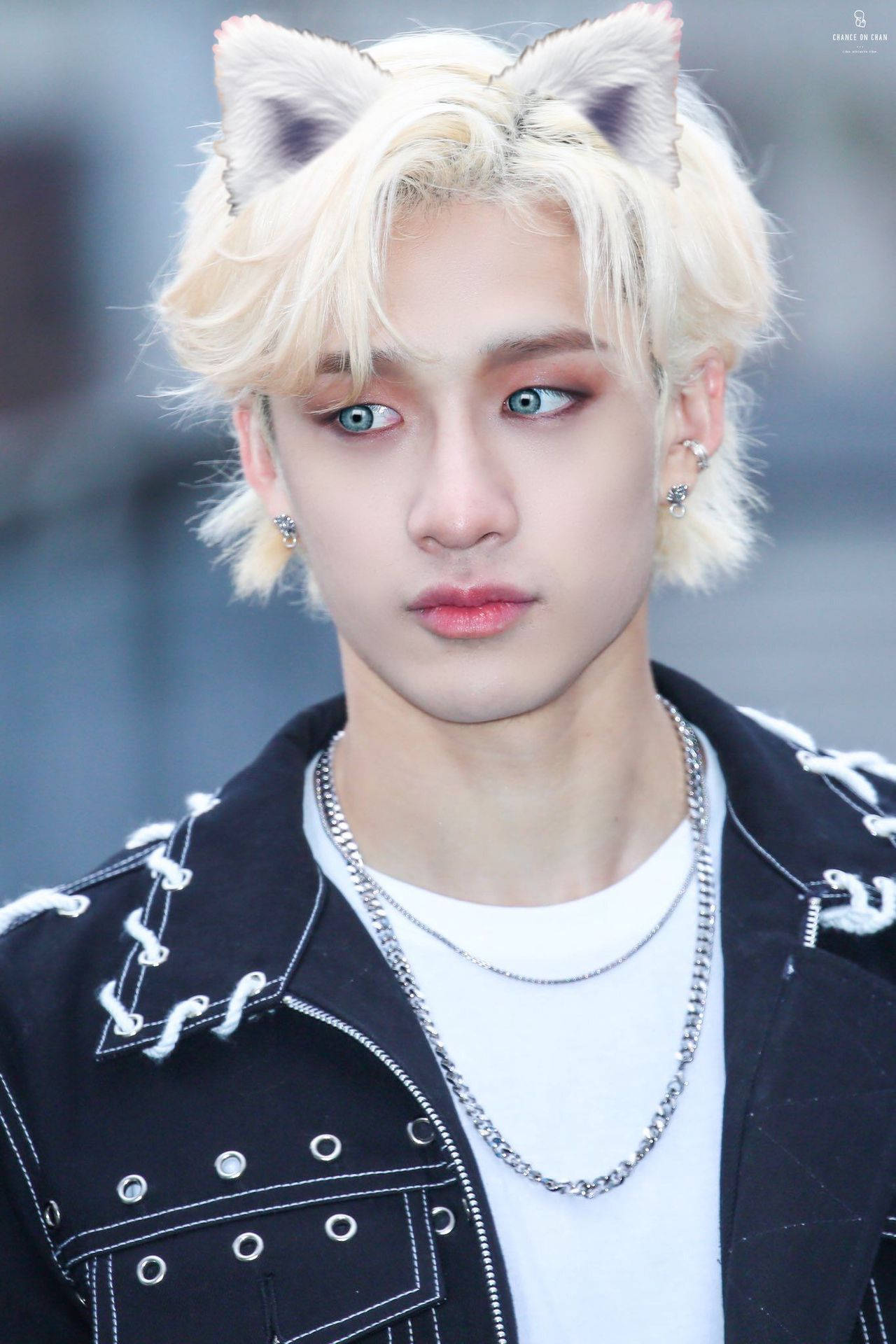 A young man with blue eyes and cat ears - Bang Chan