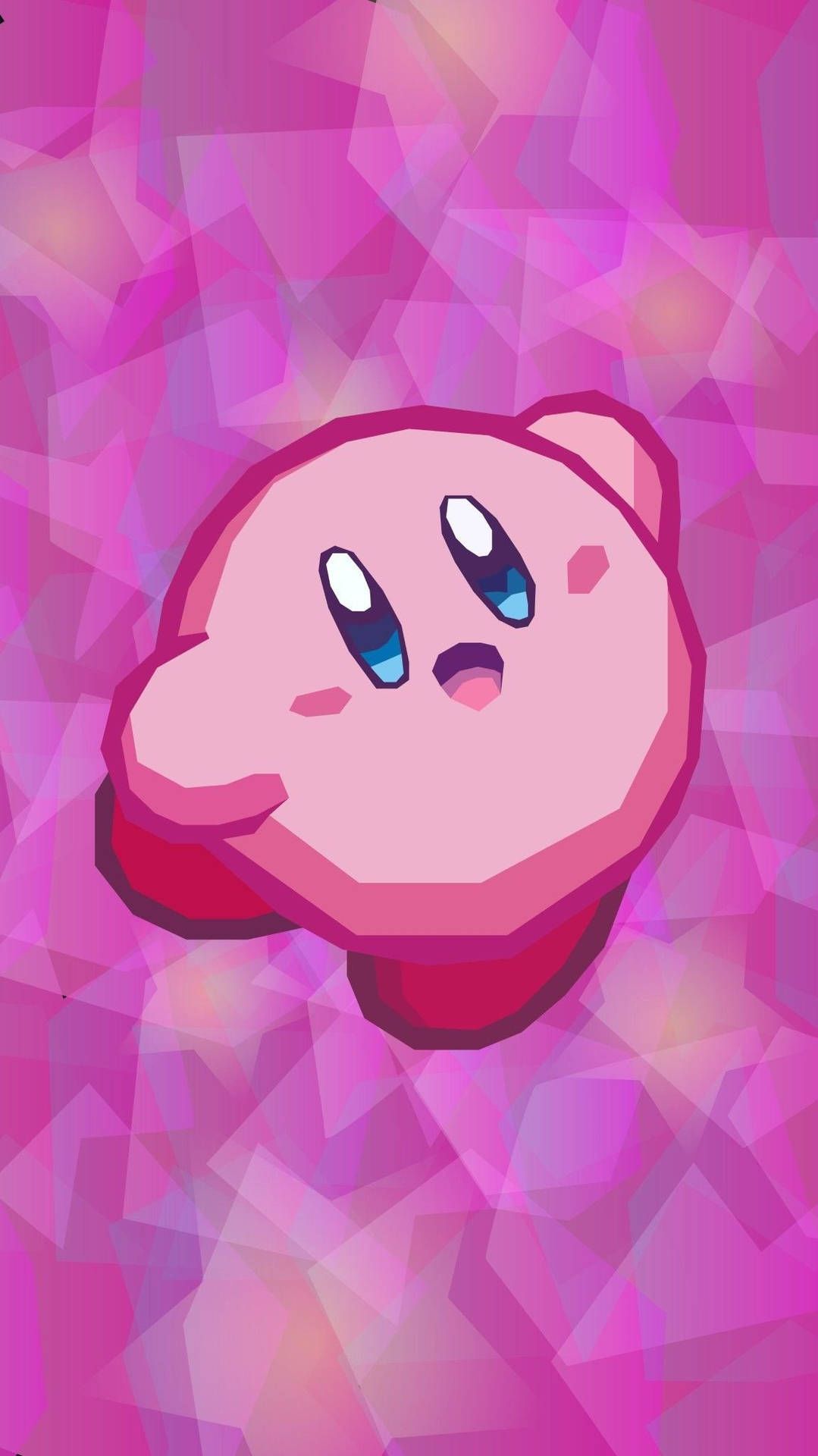 A pink Kirby character on a pink geometric background. - Kirby