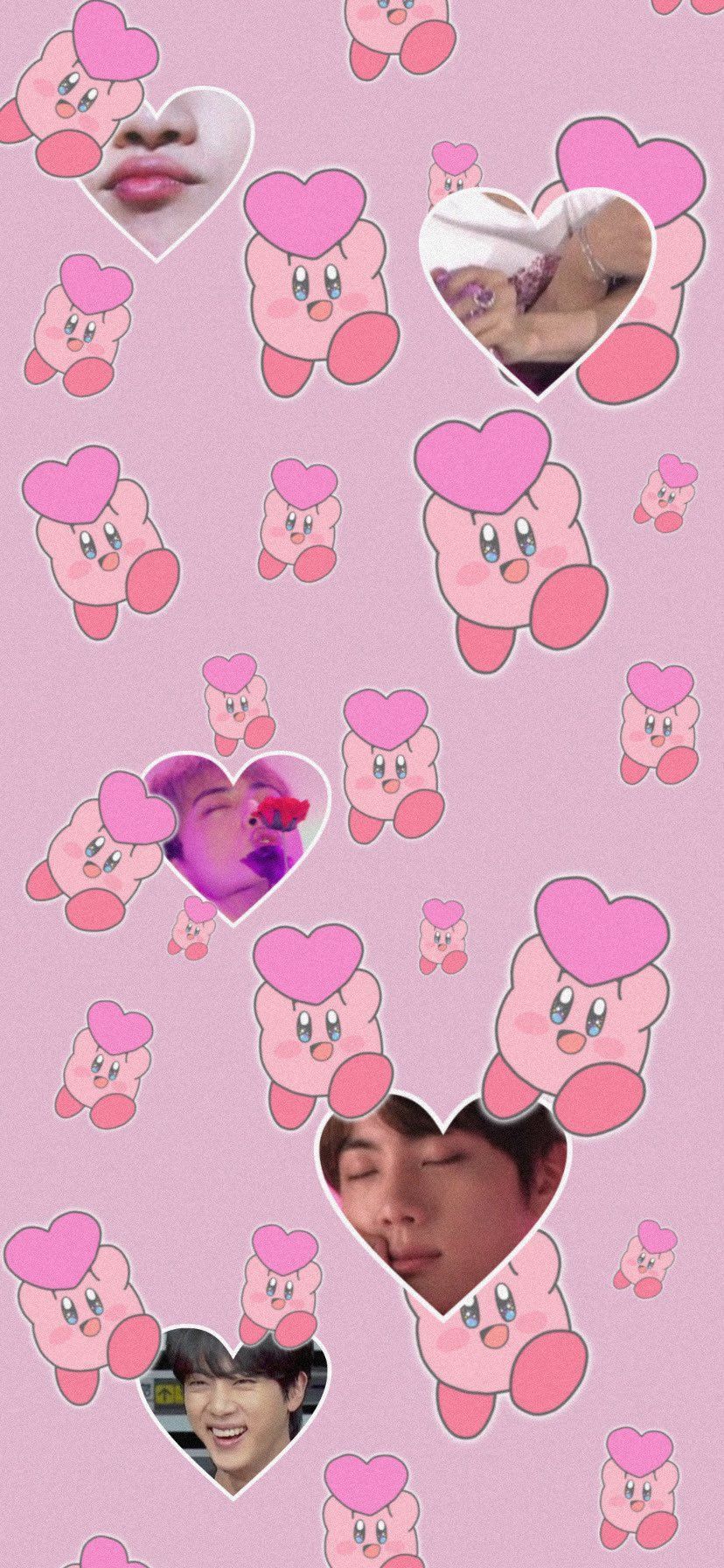 Pink kirby background with jimin and jungkook from bts in the bottom - Kirby