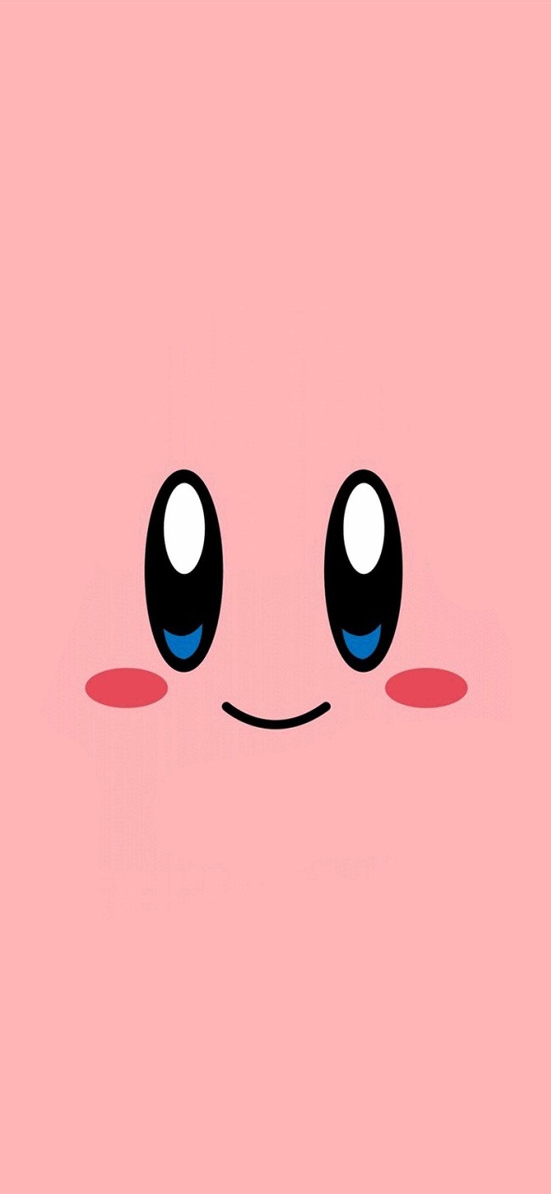 Kirby is a pink character with two black eyes and two pink cheeks. - Kirby