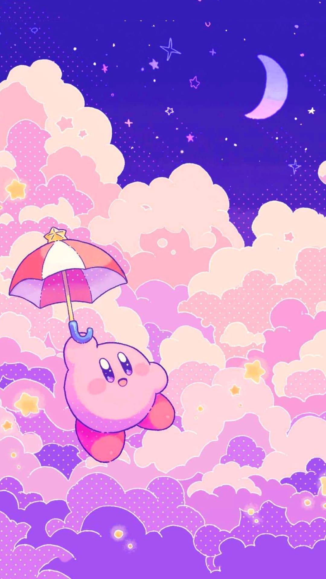Kirby flying in the sky with an umbrella - Kirby