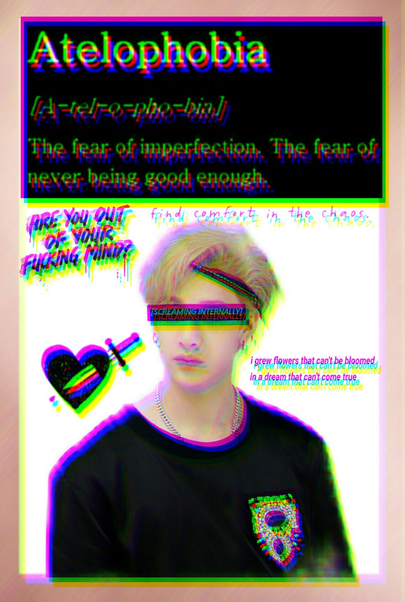 A poster with the word atelophobia on it - Bang Chan