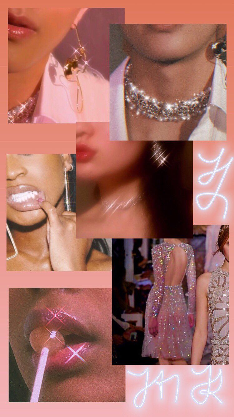 Aesthetic background with images of a woman's face, lips, and back - Bling