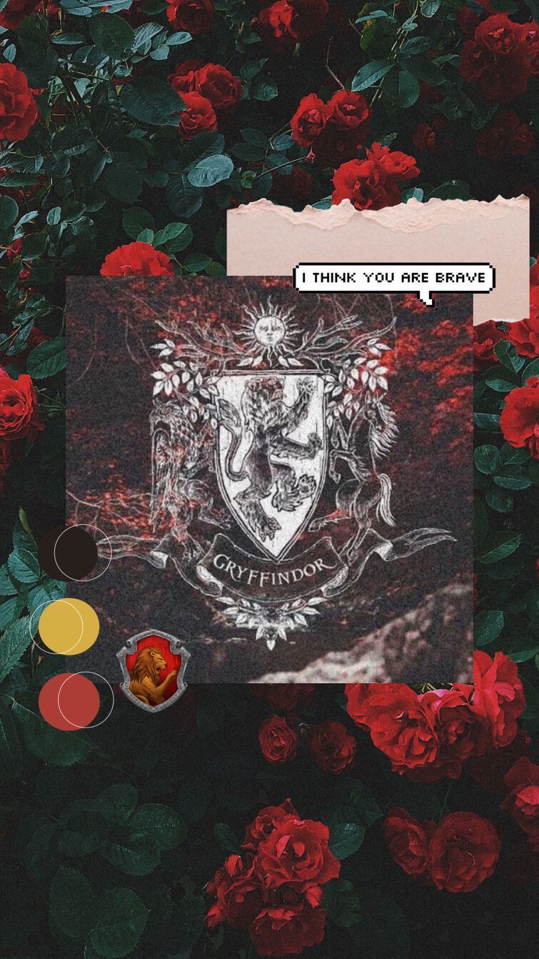 Aesthetic harry potter wallpaper phone with red roses and a gryffindor crest - Gryffindor