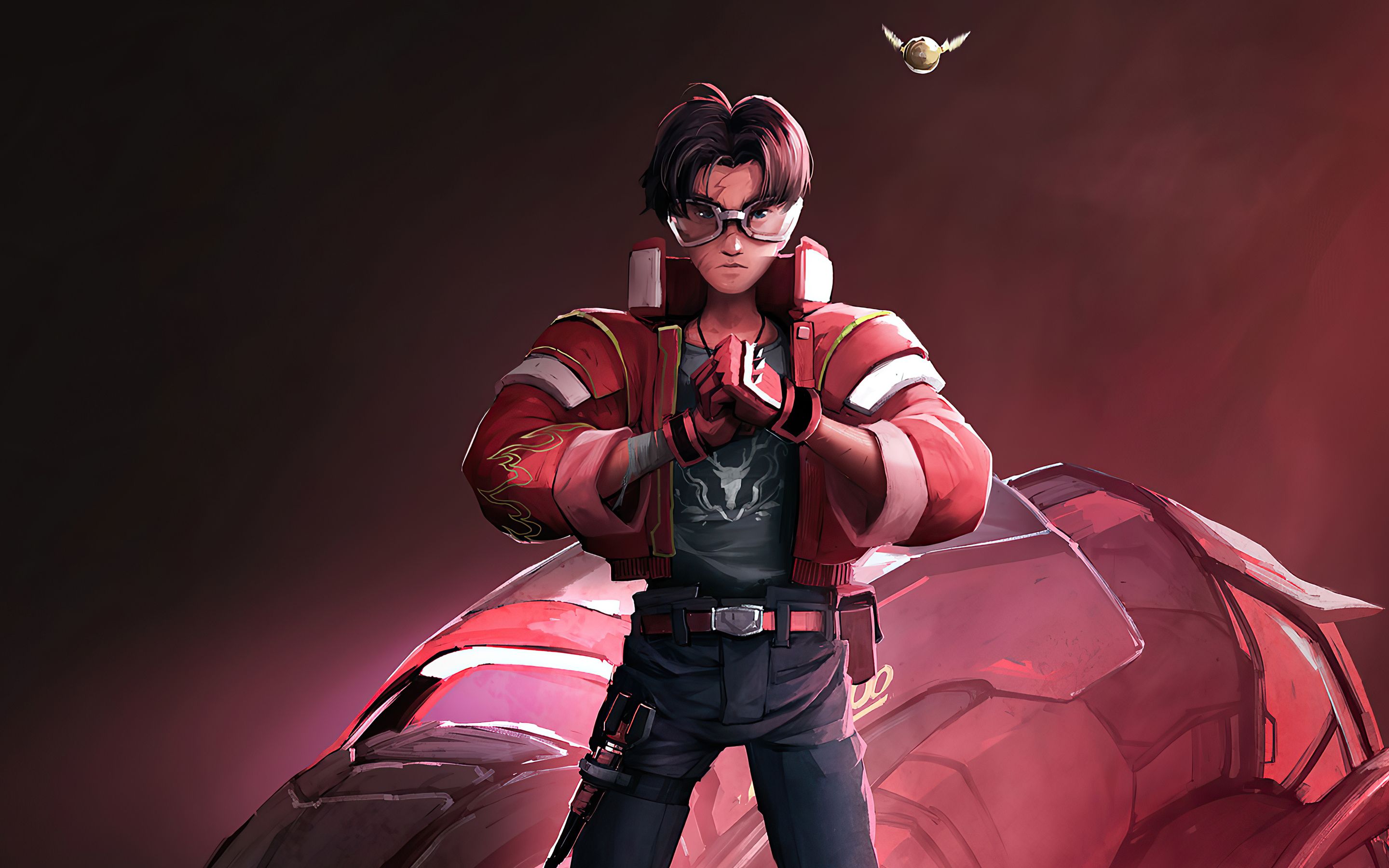 A character from the game Valorant, with a red jacket and glasses, clutches a golden knife - Gryffindor