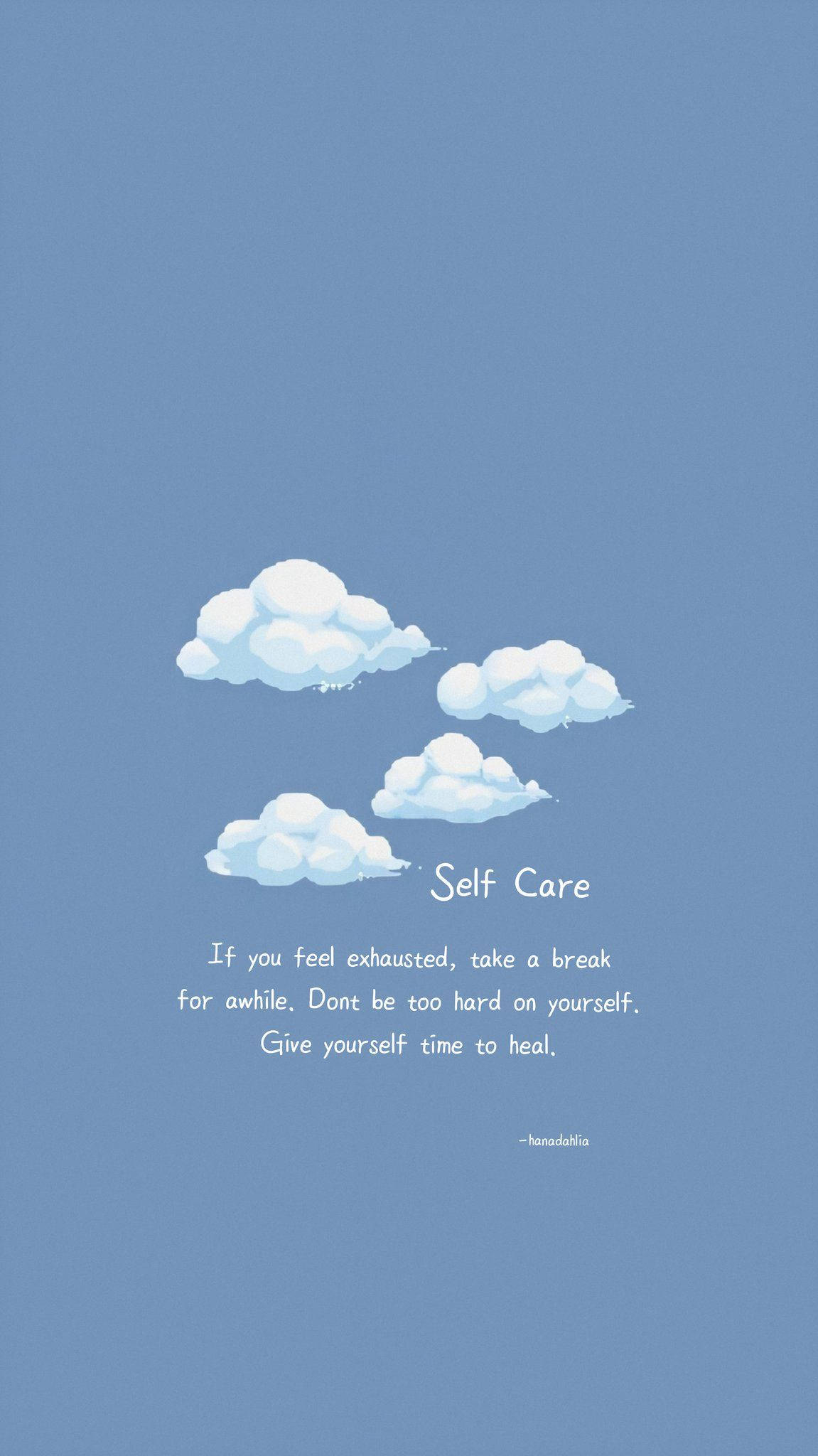 Self care quote on a blue background with clouds - Wednesday