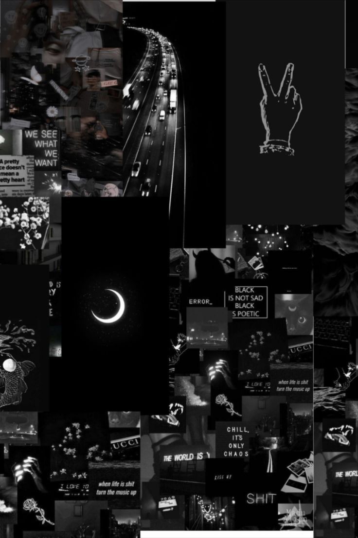 Black aesthetic collage background for desktop or phone. - Black phone