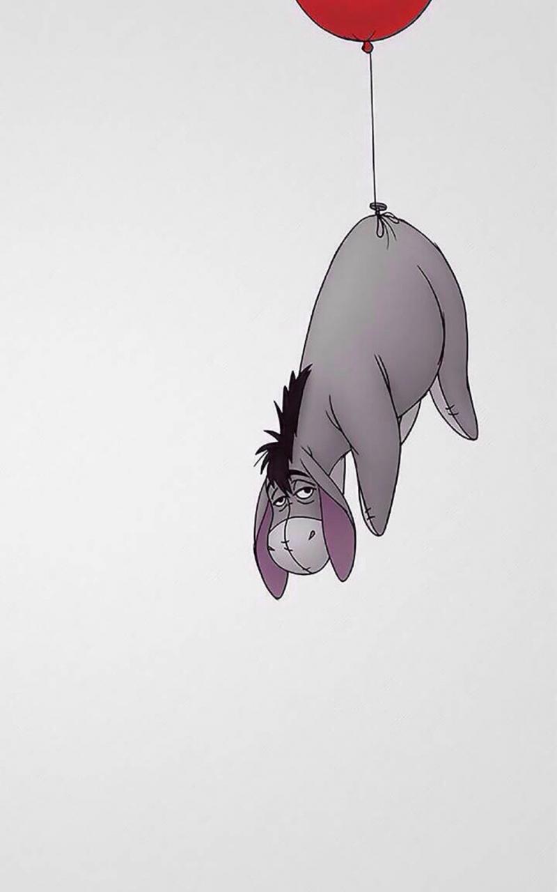 Winnie the pooh, eeyore holding a red balloon, disney background, white background - Winnie the Pooh