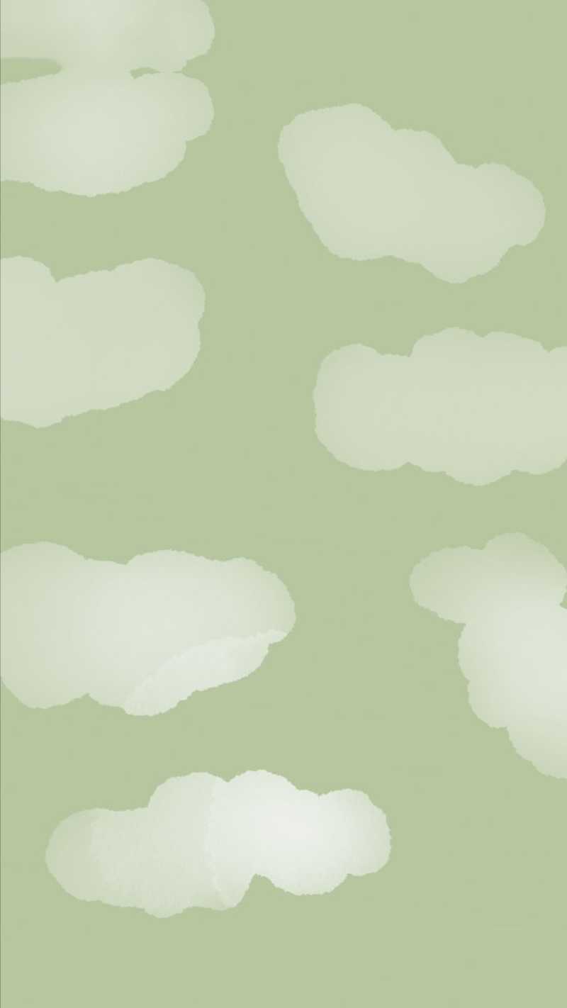 Clouds wallpaper for iPhone and Android phone - Sage green, light green, soft green