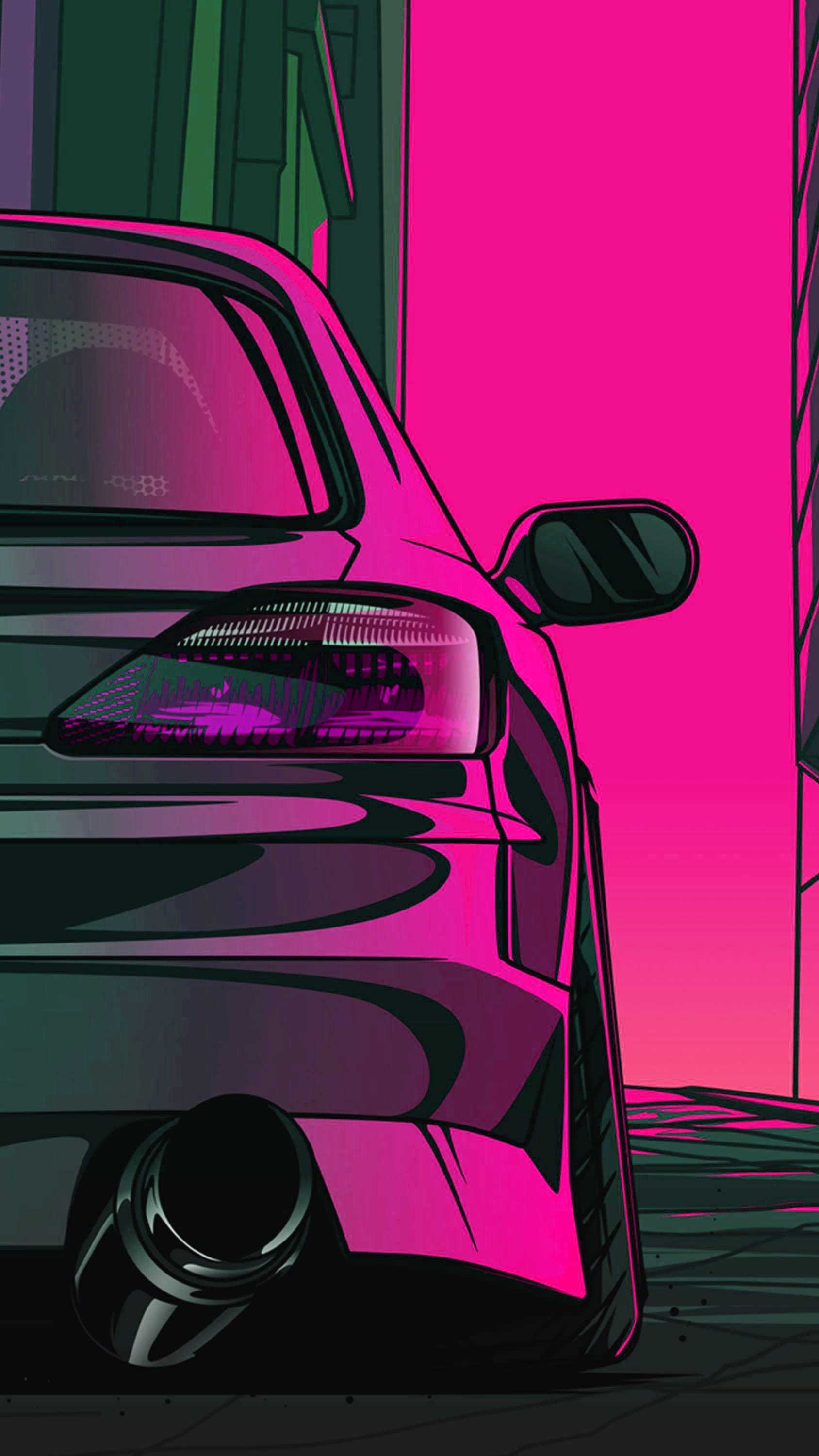 A digital drawing of a pink car in a pink room - JDM