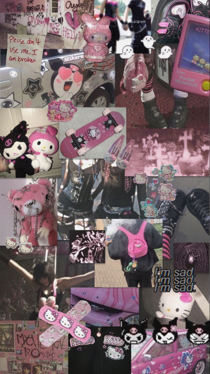 A collage of Hello Kitty and My Melody images - Emo