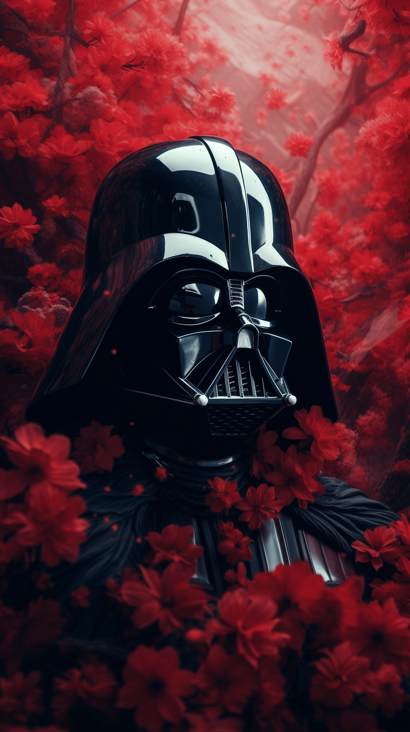 Darth Vader in a red and black background - Darth Vader, flower, red
