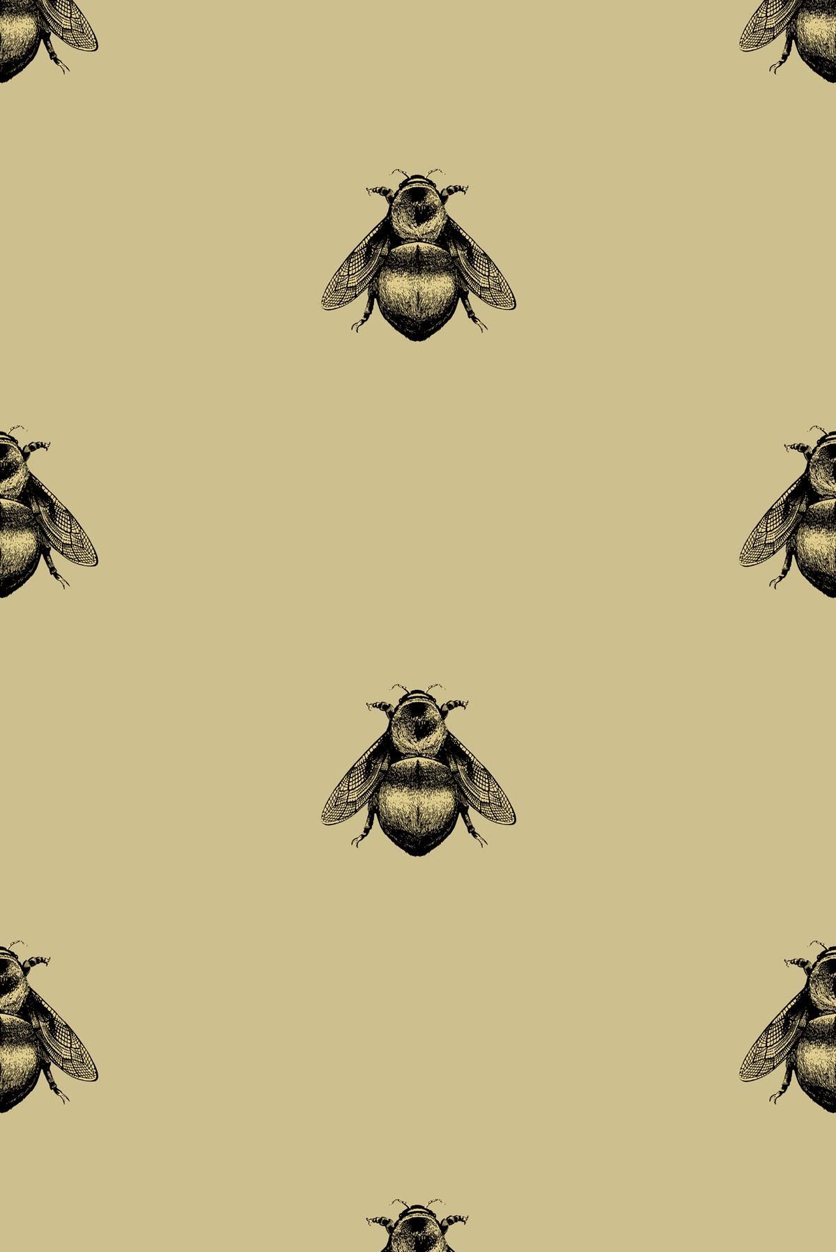 A black and white bee pattern on a beige background - Bee