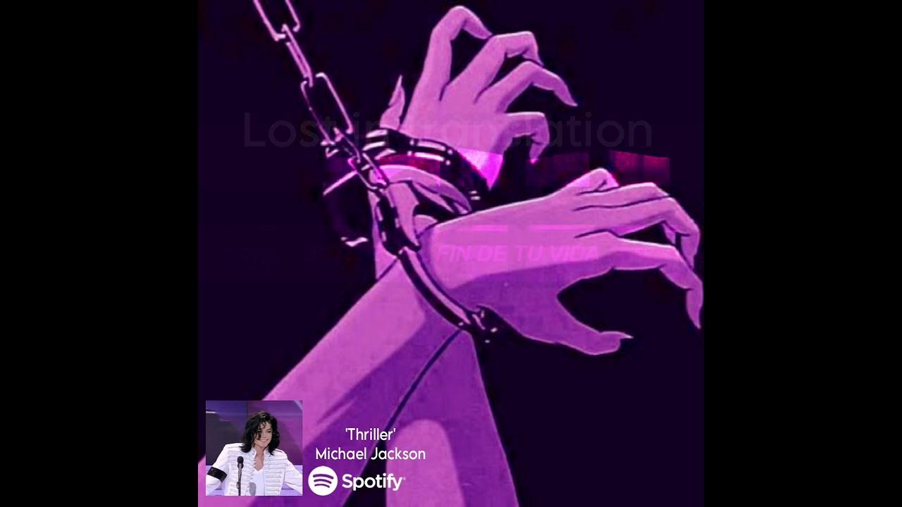 A purple and black image of a person with their hands chained - Michael Jackson