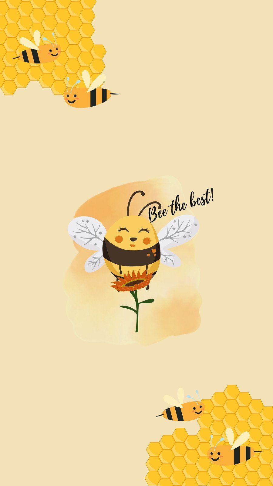 A wallpaper with a cute bee and honeycomb - Bee