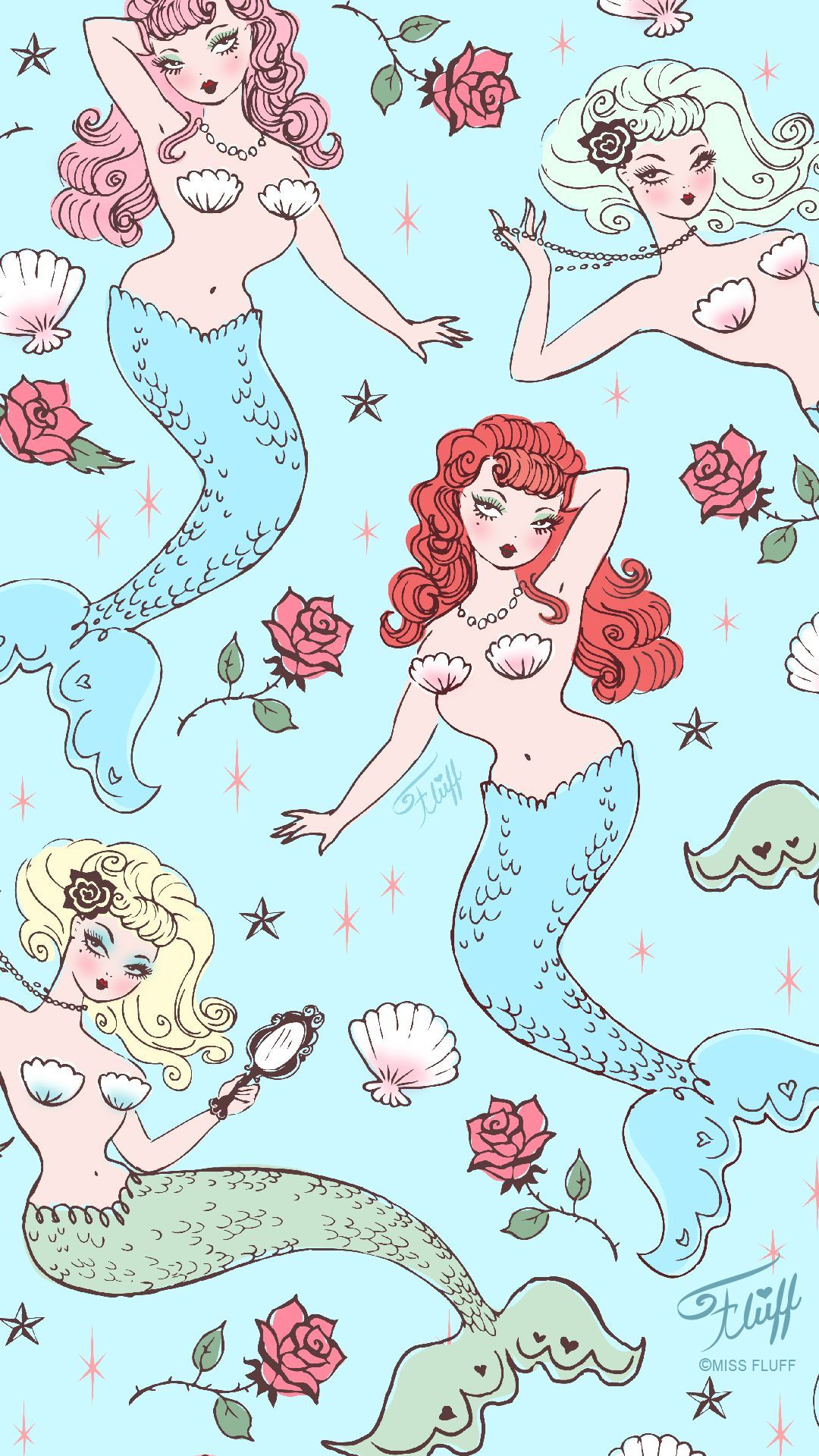 Free Mermaid Wallpaper for your Mobile phone or desktop screen Art of Claudette Barjoud, a.k.a Miss Fluff