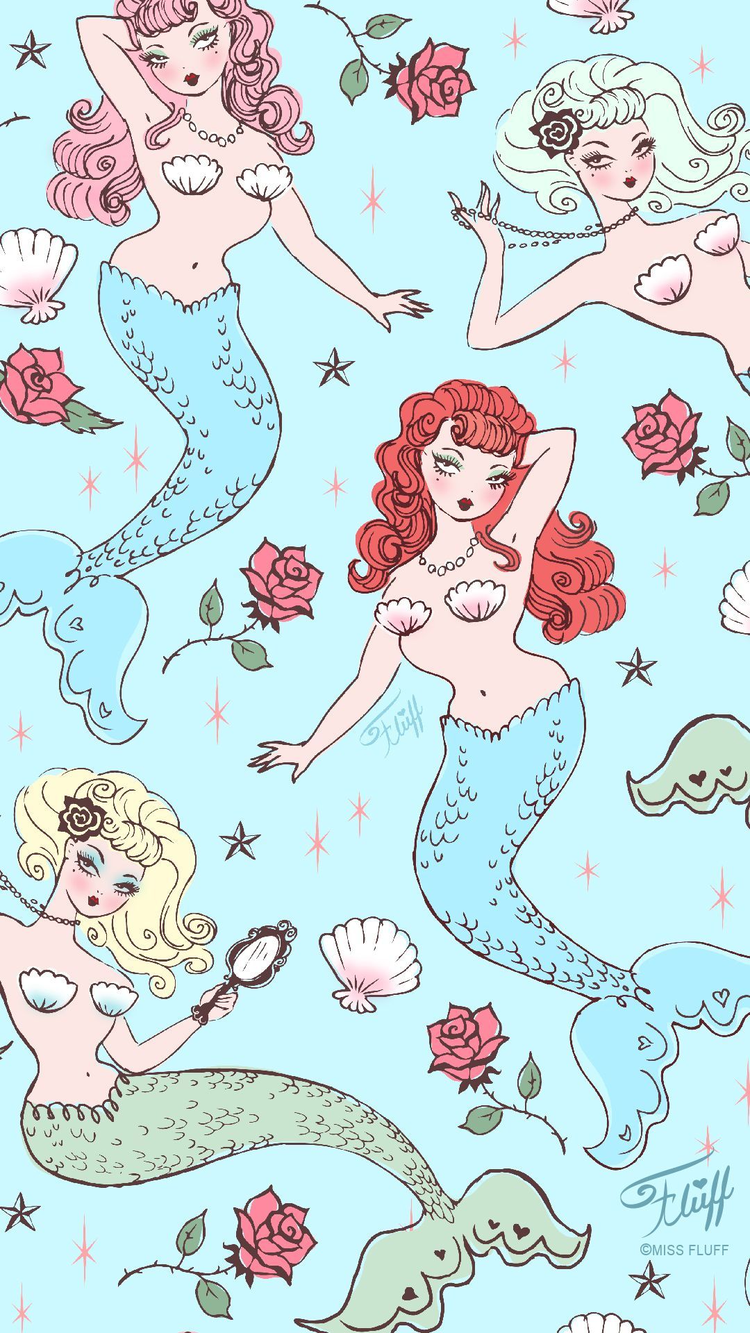 A pattern of mermaids in a vintage style - Mermaid