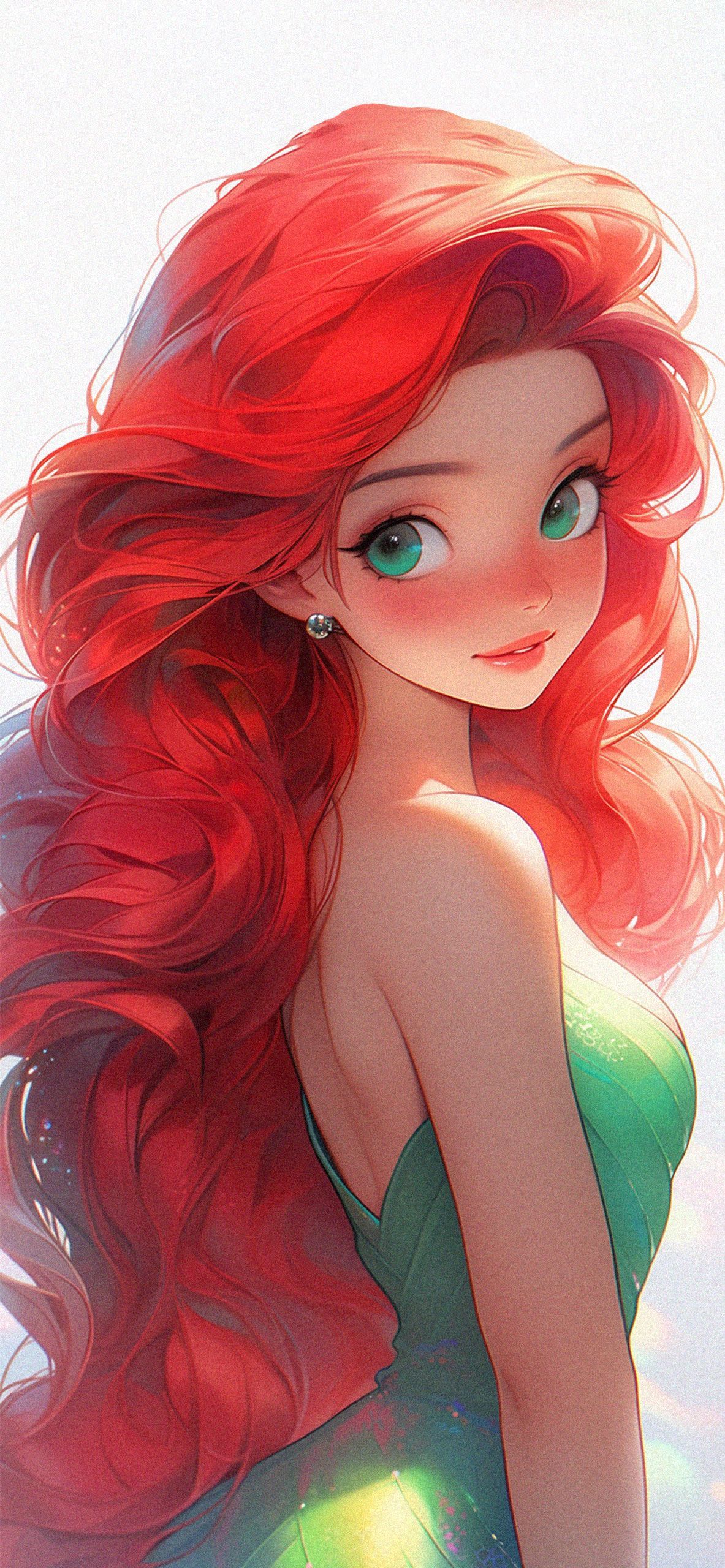 Wallpaper Mermaid with beautiful red hair and green dress in the sun - Mermaid