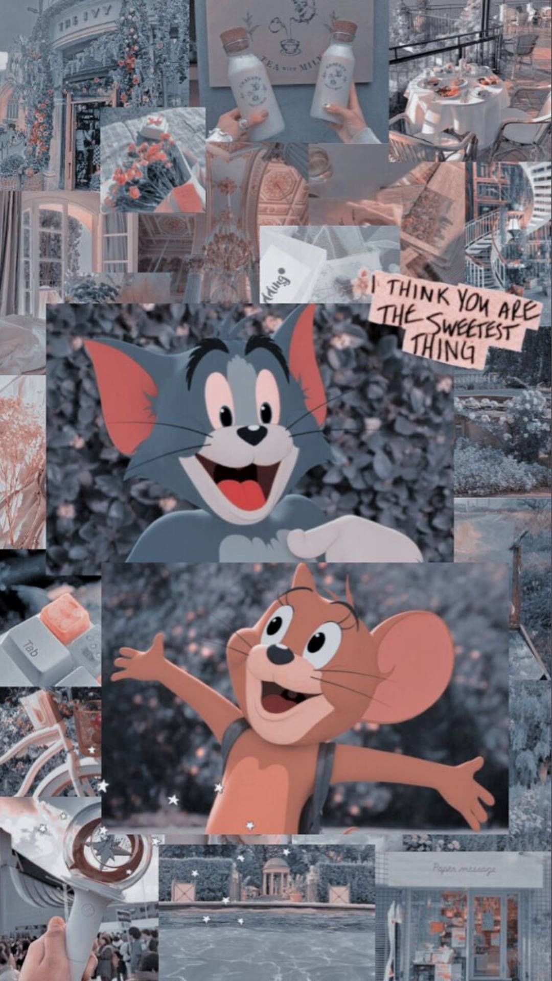 Download Sweet Bluish Purple Tom And Jerry Aesthetic Wallpaper
