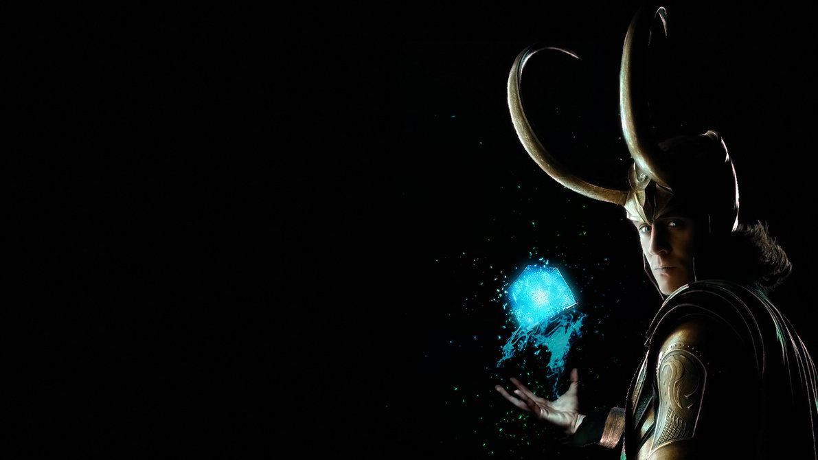 A dark image of Loki from Thor holding a blue glowing orb in his hand. - Loki