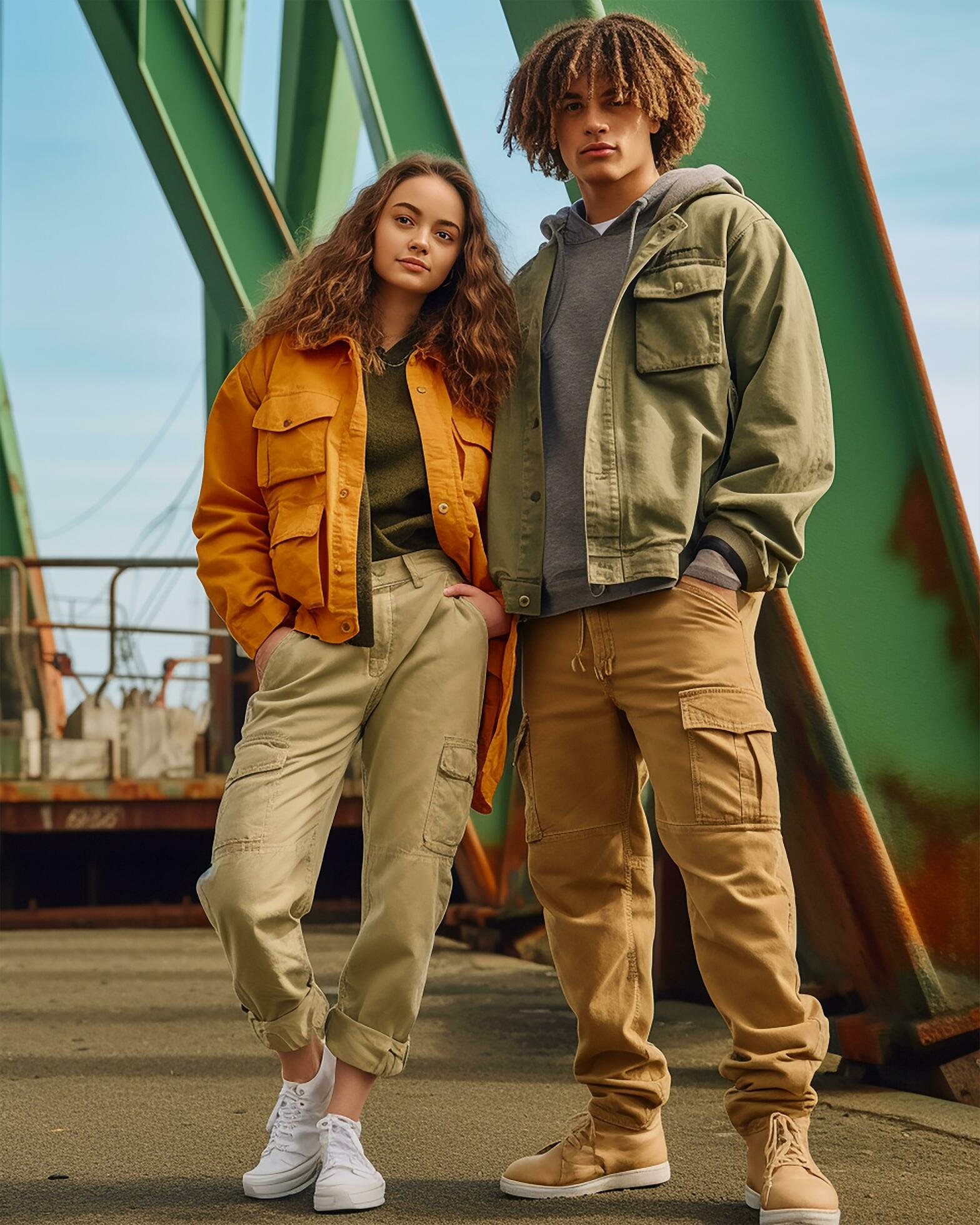 a young couple in Gorpcore outfits