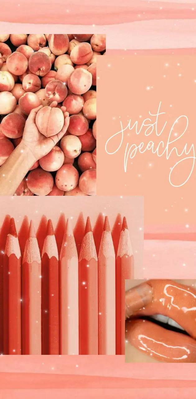 Collage of peach colored items including fruit, pencils, and lips. - Coral, peach, salmon