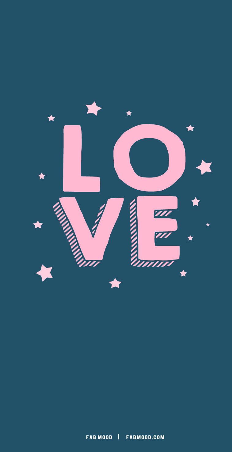 A pink and blue poster that says love - Valentine's Day
