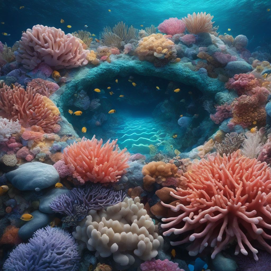 A vibrant coral reef with a hole in the middle. - Coral