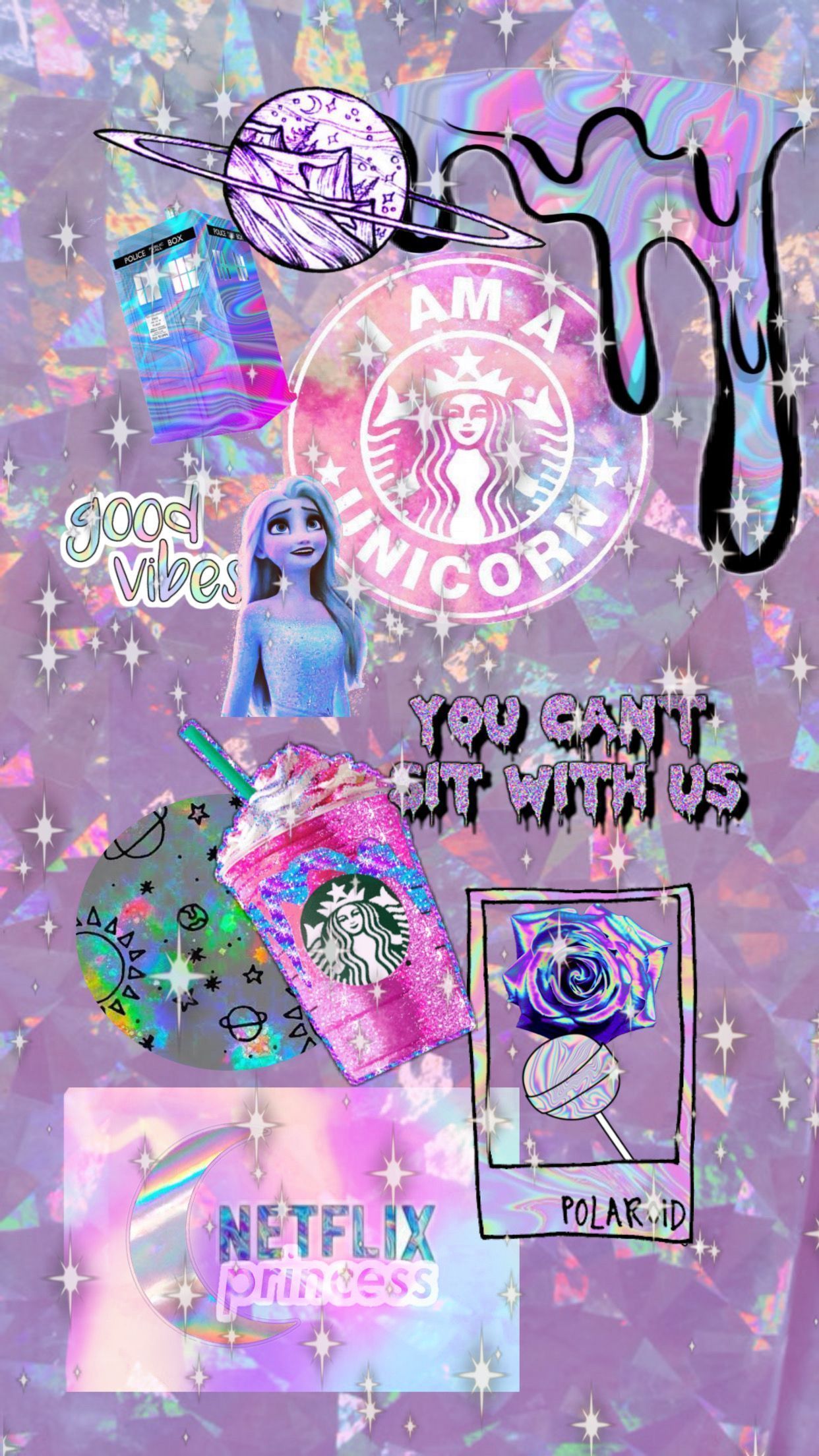 Aesthetic wallpaper with a lot of things on it - Holographic