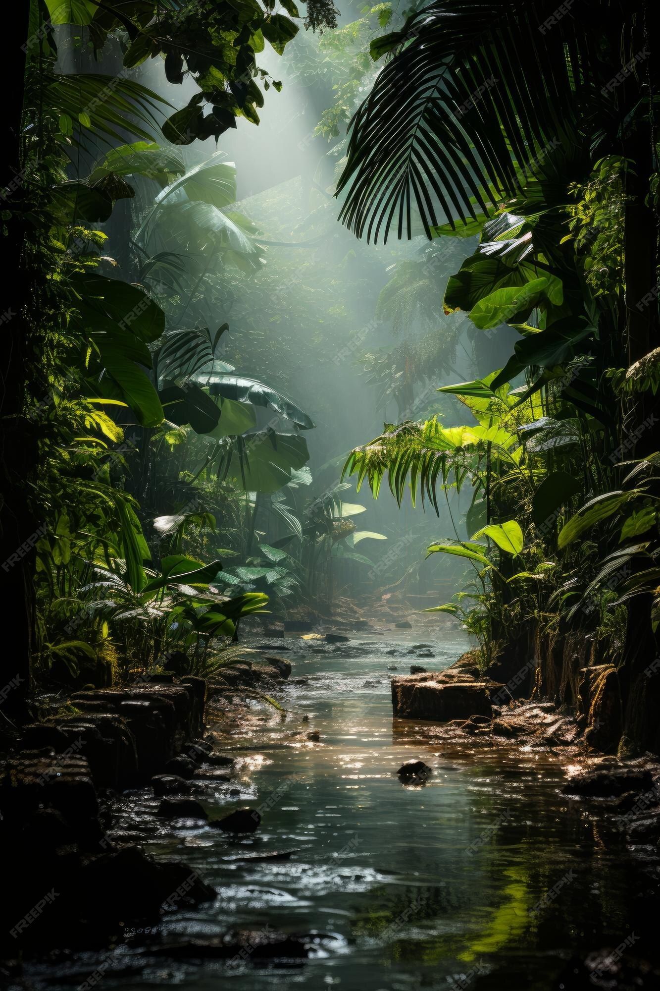 Stream in a tropical rainforest - Jungle
