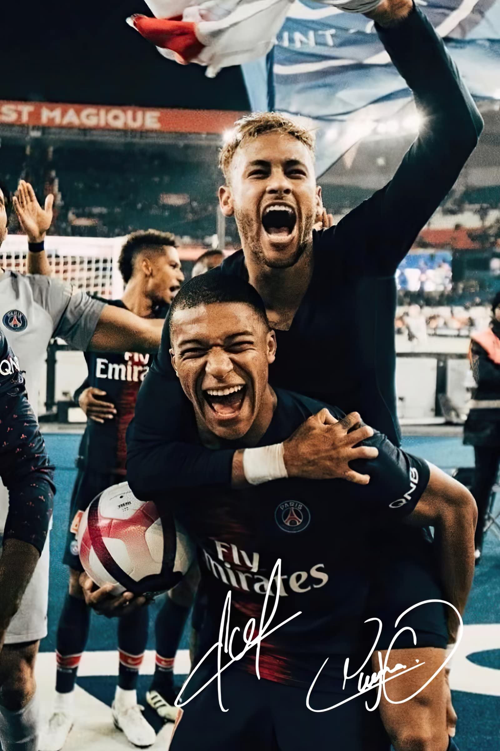 Neymar Jr and Kylian Mbappe celebrate after a match - Neymar