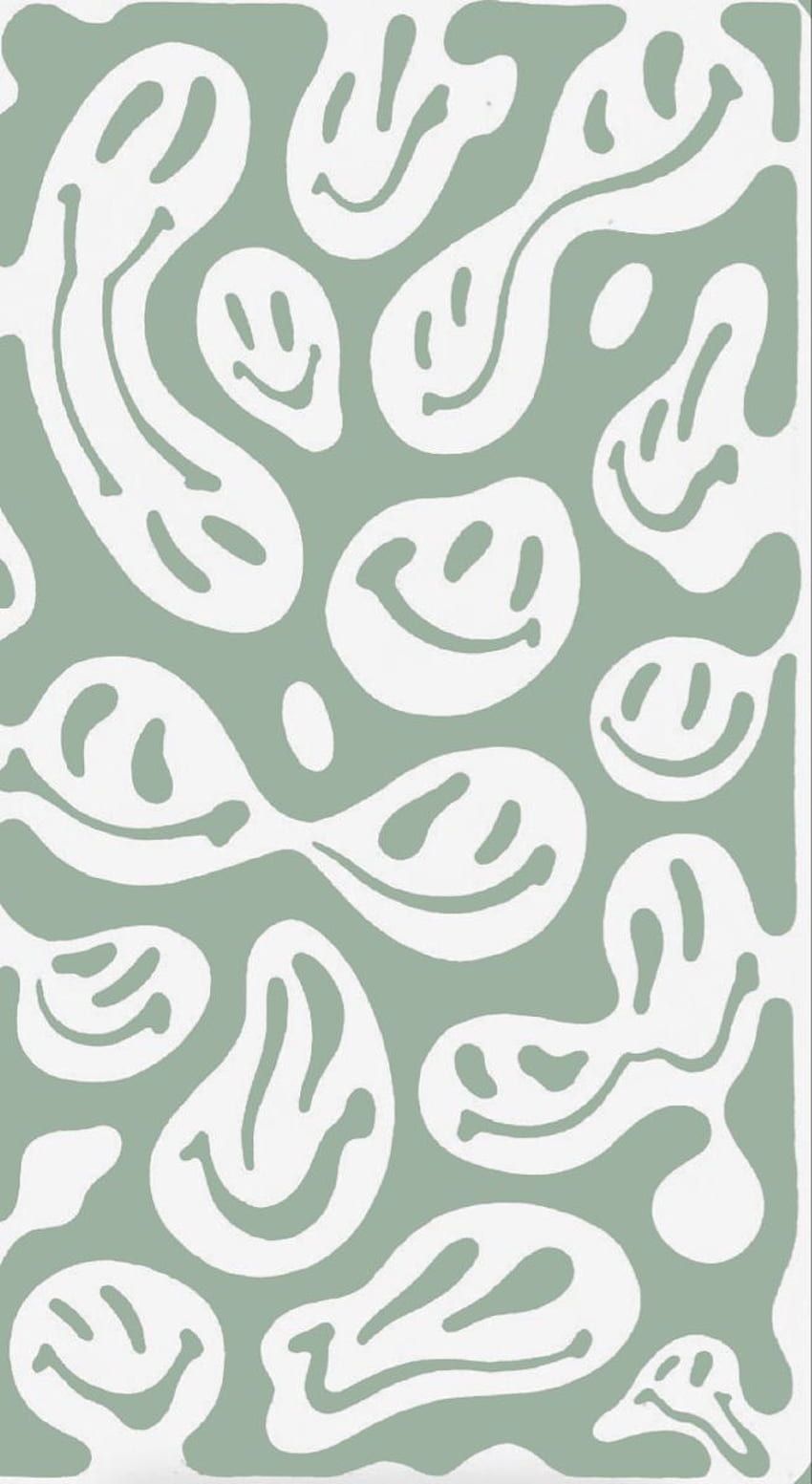 A green and white patterned paper with a squiggle design - Smiley
