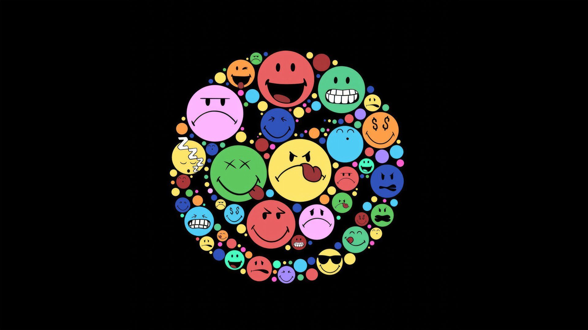 A collection of different colored smiley faces - Smiley