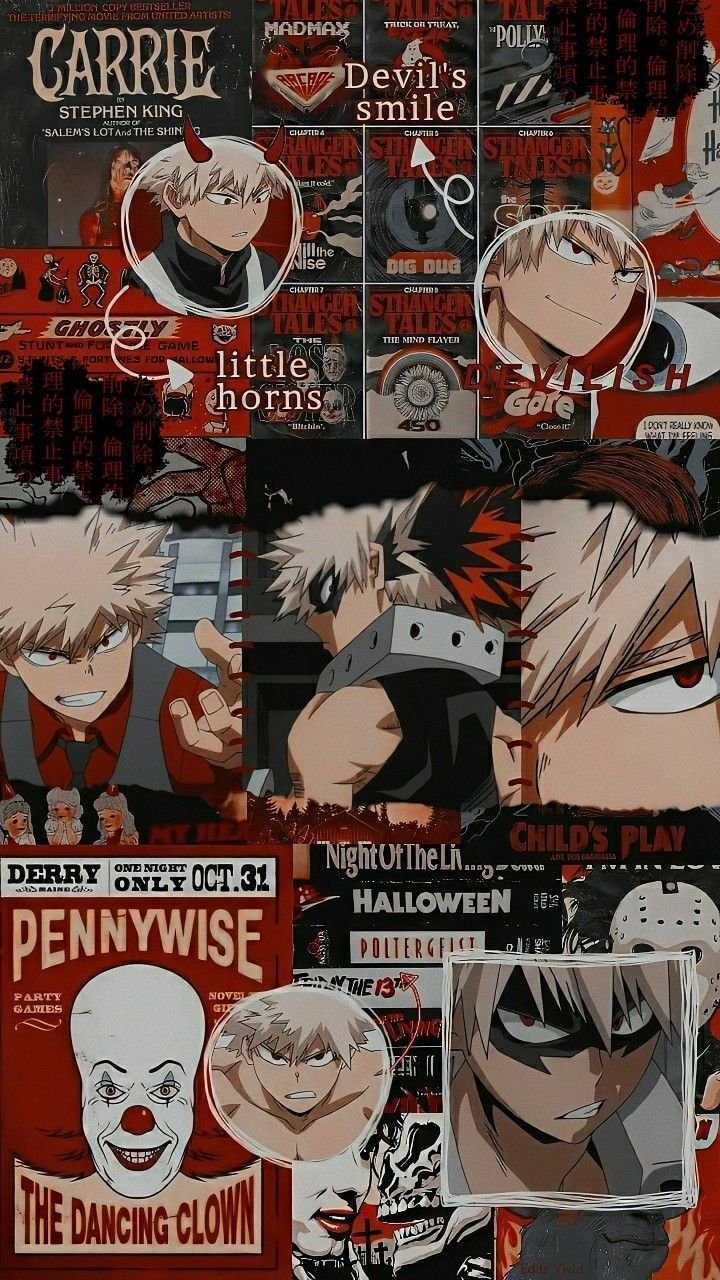 Aesthetic anime collage wallpaper for phone and desktop backgrounds. - Bakugo